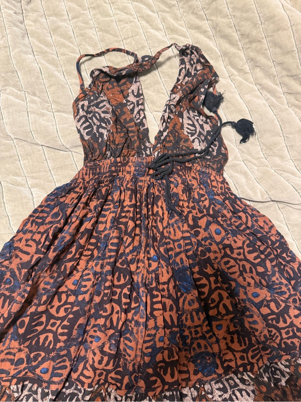 Free People Rust, Black & Blue Printed Mini Dress